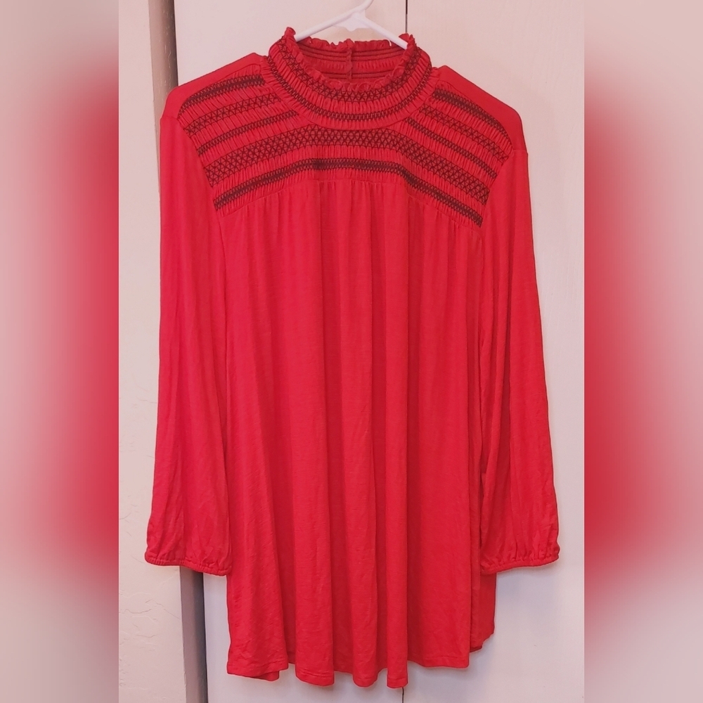 Lane Bryant Smocked Neck Flowy Swing Tunic Size 18/20 Top 3/4 Balloon Sleeve